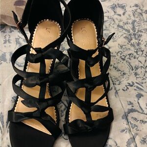 LC Lauren Conrad Black Wedge Sandals with Strappy Design